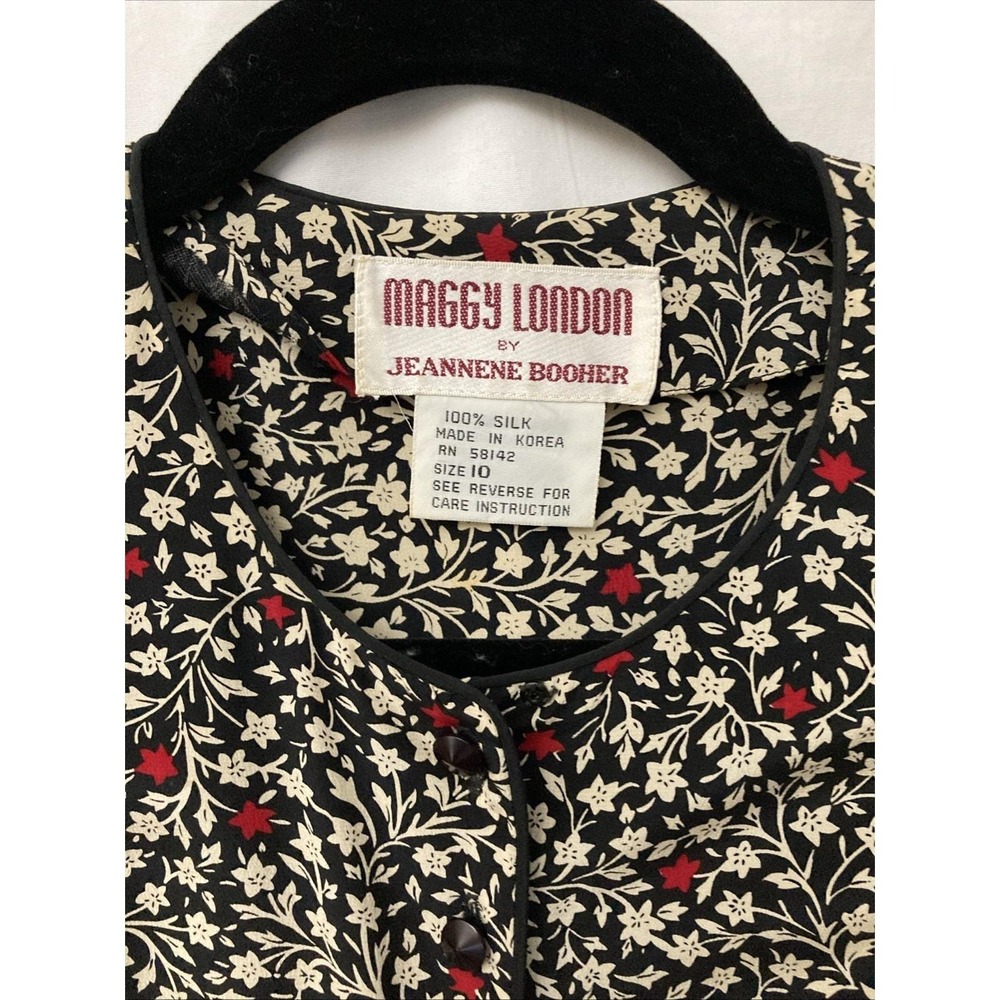 VTG Maggy London by Jeannene Booher Silk Front Button Floral Dress - Sz 10 - Picture 6 of 15
